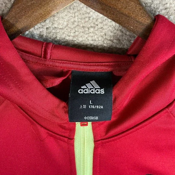 Adidas Track Jacket Youth Boys Size Large L Red Full Zip Hooded Zipped Pockets - Picture 3 of 8